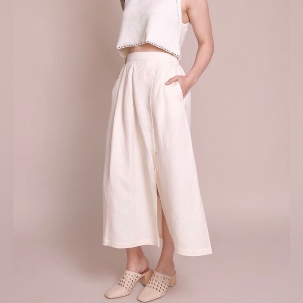 First Rite Pleated Midi Skirt - Bone - S - NWT